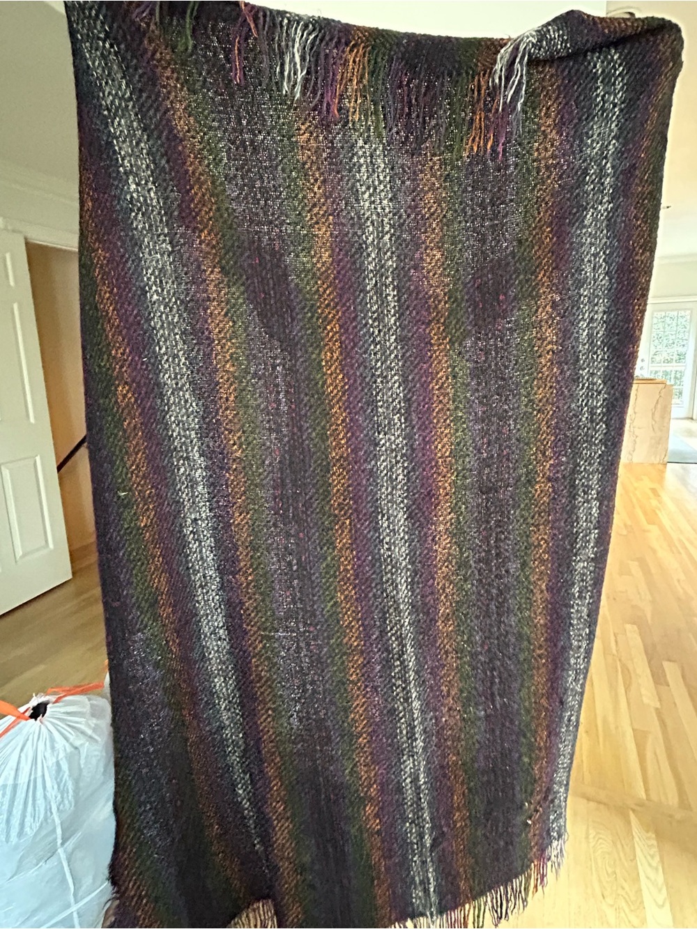 Woven Multi-Stripe Throw Handwoven in Spain- Purple/Green/Brown